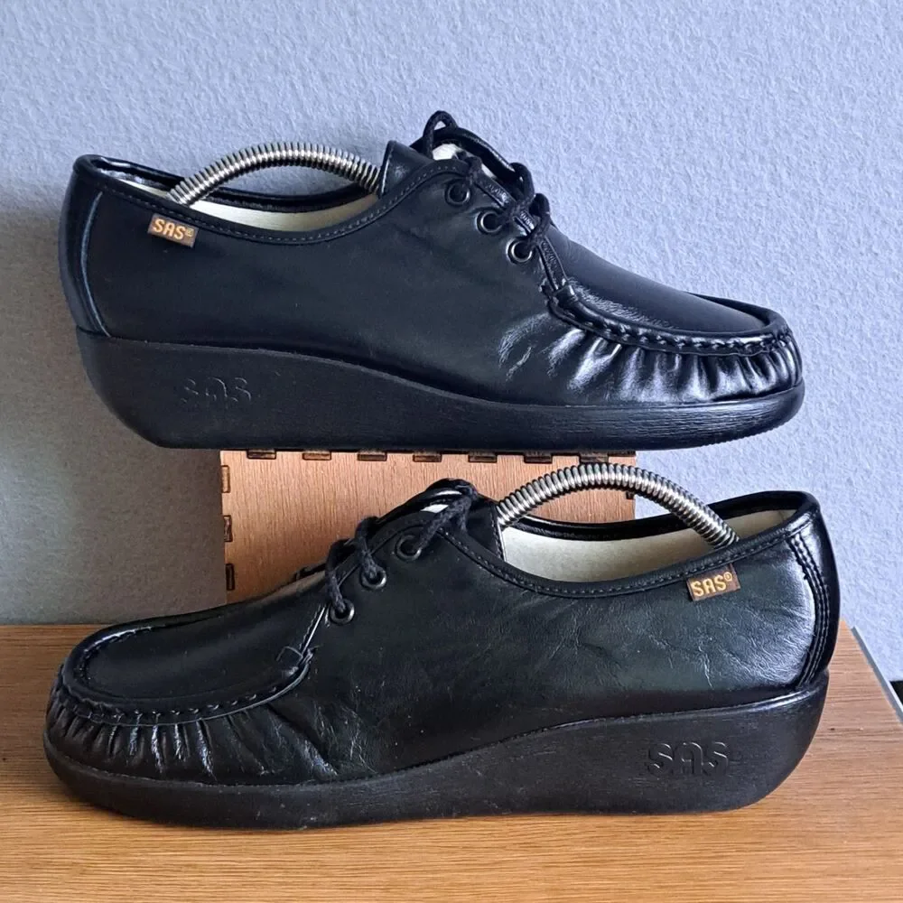 SAS Siesta Womend 9 N Narrow Black Leather Lace-Up Comfort Oxford Shoes Handmade